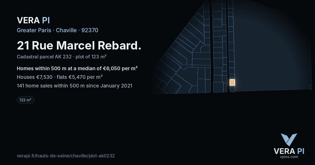 21 Rue Marcel Rebard, Chaville at night – the plot lit, the parcels around coloured by the prices near them
