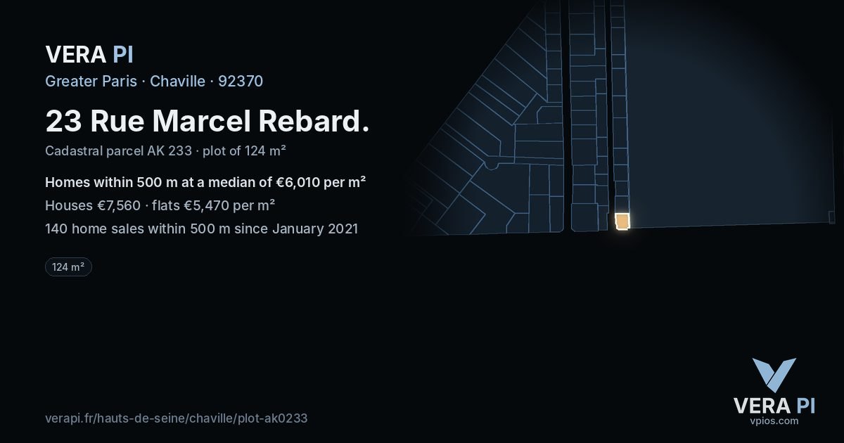 23 Rue Marcel Rebard, Chaville at night – the plot lit, the parcels around coloured by the prices near them