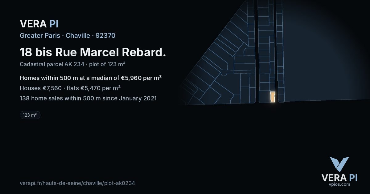 18 bis Rue Marcel Rebard, Chaville at night – the plot lit, the parcels around coloured by the prices near them