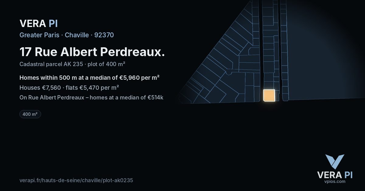 17 Rue Albert Perdreaux, Chaville at night – the plot lit, the parcels around coloured by the prices near them
