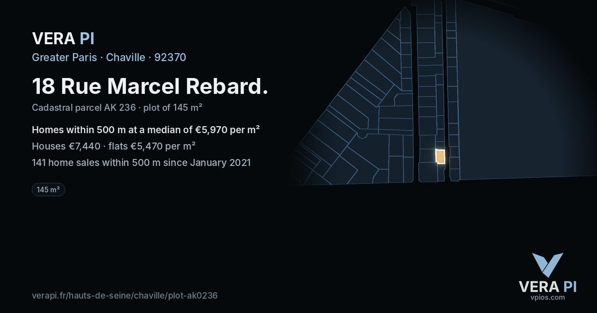 18 Rue Marcel Rebard, Chaville at night – the plot lit, the parcels around coloured by the prices near them