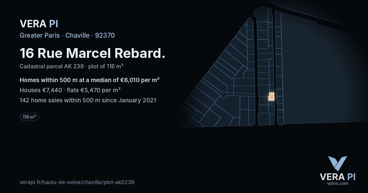16 Rue Marcel Rebard, Chaville at night – the plot lit, the parcels around coloured by the prices near them