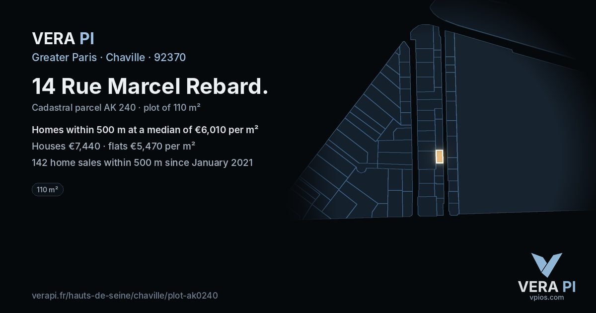 14 Rue Marcel Rebard, Chaville at night – the plot lit, the parcels around coloured by the prices near them