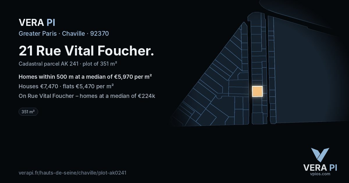 21 Rue Vital Foucher, Chaville at night – the plot lit, the parcels around coloured by the prices near them