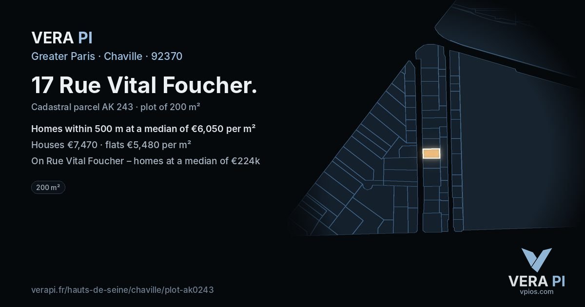 17 Rue Vital Foucher, Chaville at night – the plot lit, the parcels around coloured by the prices near them