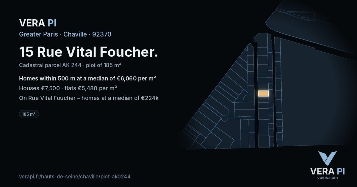 15 Rue Vital Foucher, Chaville at night – the plot lit, the parcels around coloured by the prices near them