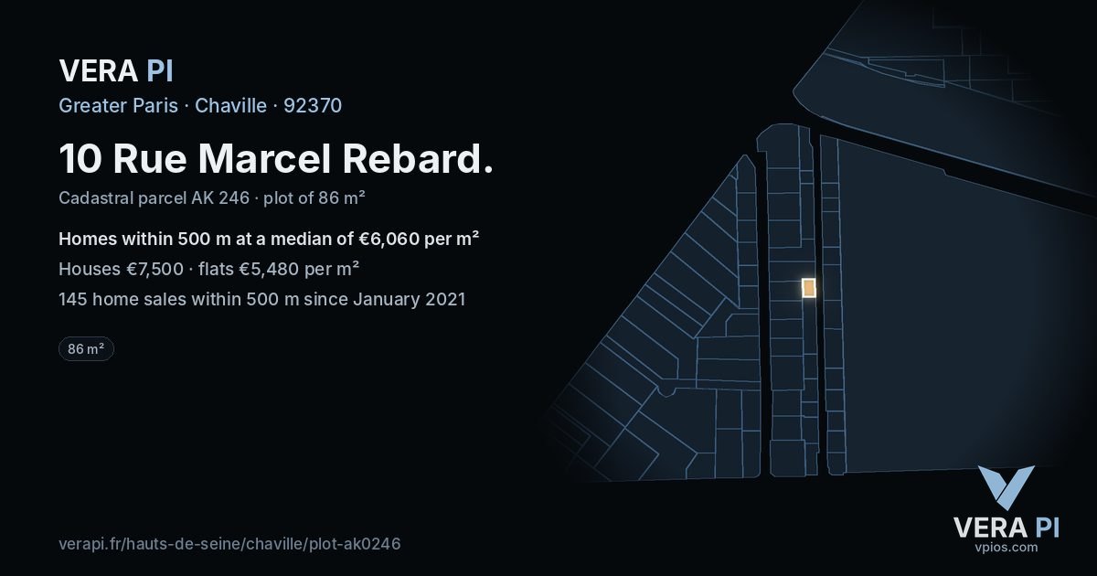 10 Rue Marcel Rebard, Chaville at night – the plot lit, the parcels around coloured by the prices near them