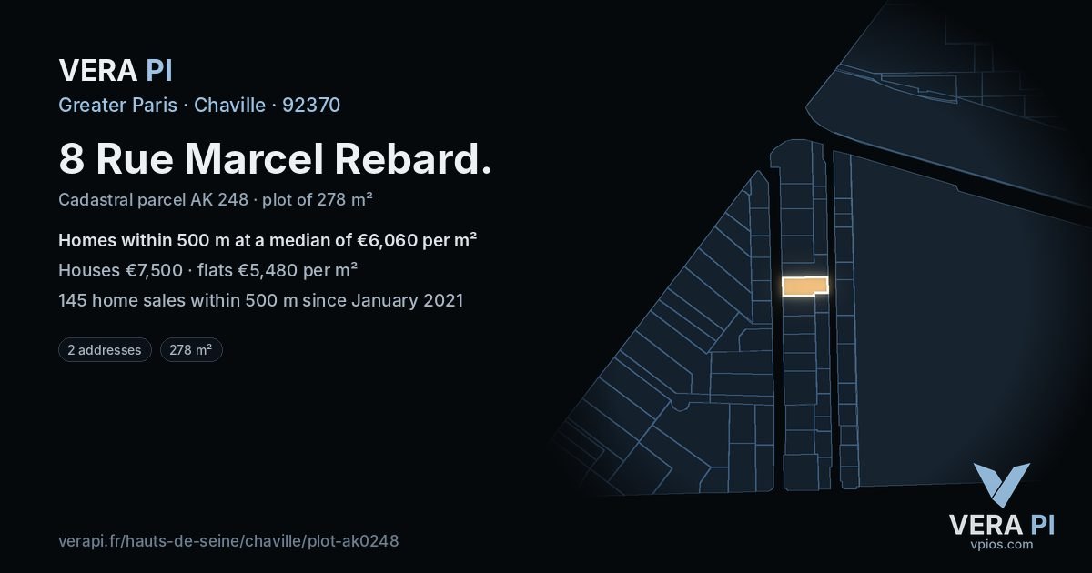 8 Rue Marcel Rebard, Chaville at night – the plot lit, the parcels around coloured by the prices near them