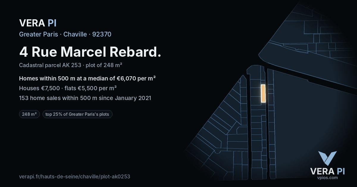 4 Rue Marcel Rebard, Chaville at night – the plot lit, the parcels around coloured by the prices near them