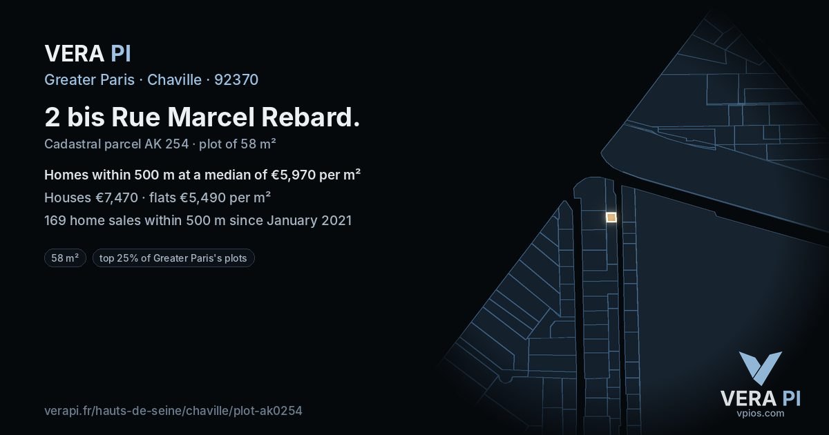 2 bis Rue Marcel Rebard, Chaville at night – the plot lit, the parcels around coloured by the prices near them