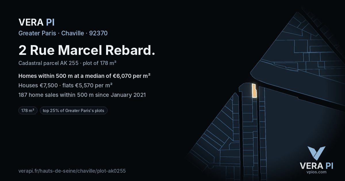 2 Rue Marcel Rebard, Chaville at night – the plot lit, the parcels around coloured by the prices near them
