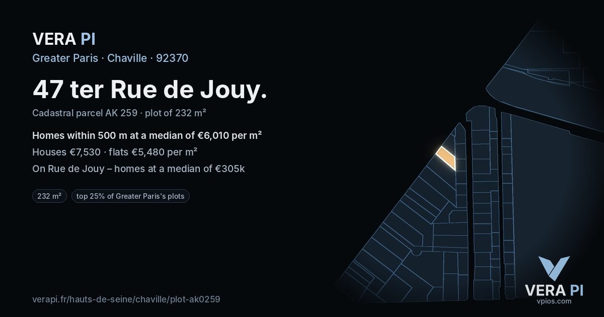 47 ter Rue de Jouy, Chaville at night – the plot lit, the parcels around coloured by the prices near them