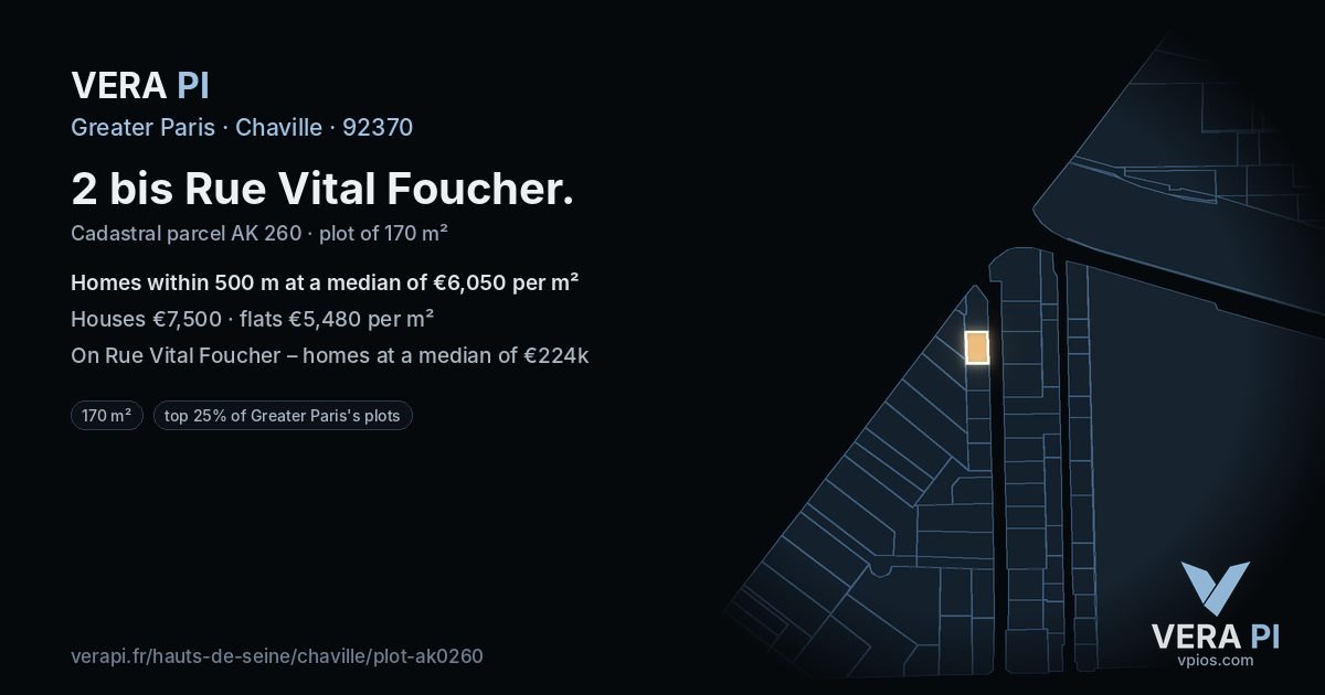 2 bis Rue Vital Foucher, Chaville at night – the plot lit, the parcels around coloured by the prices near them