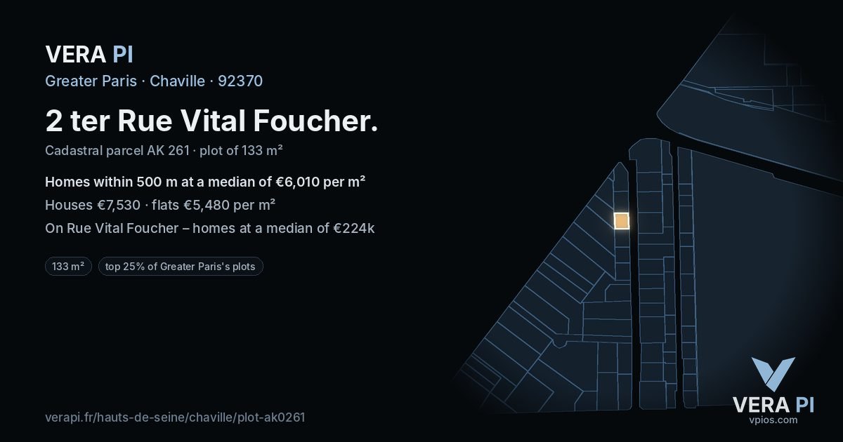 2 ter Rue Vital Foucher, Chaville at night – the plot lit, the parcels around coloured by the prices near them
