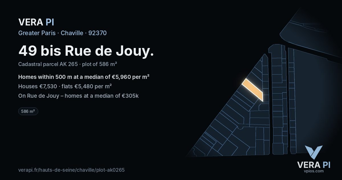 49 bis Rue de Jouy, Chaville at night – the plot lit, the parcels around coloured by the prices near them