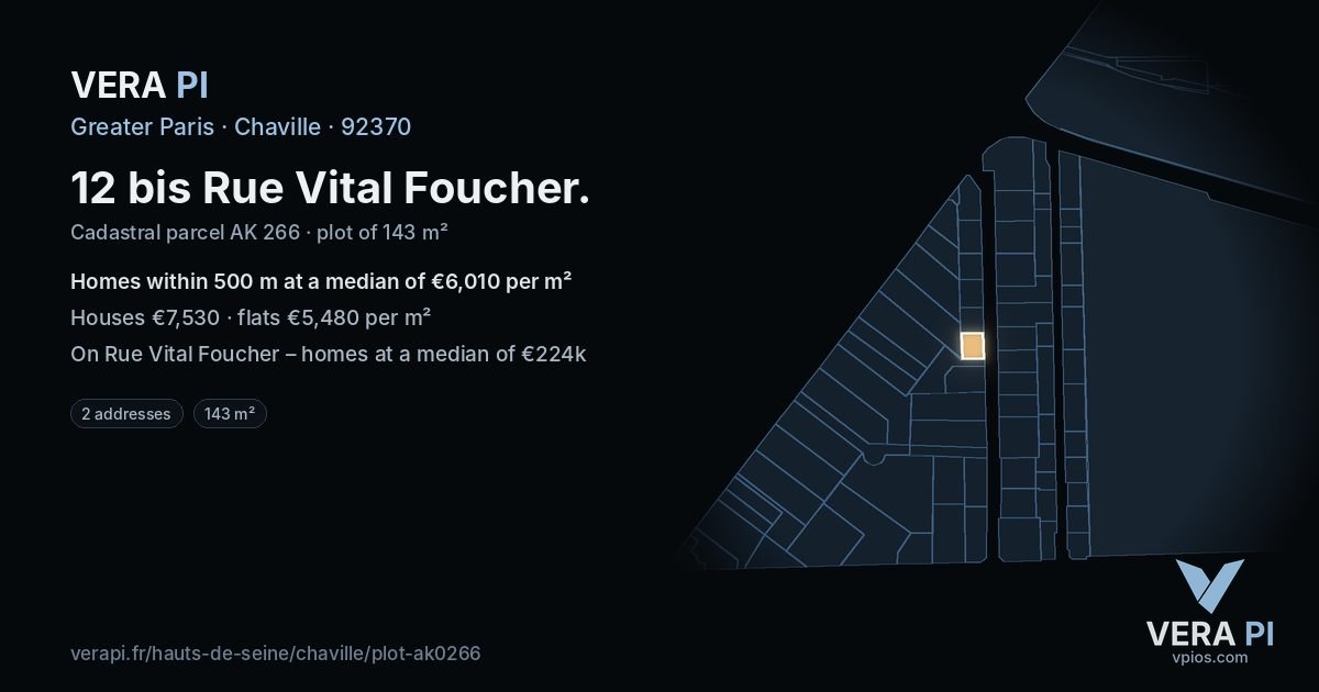 12 bis Rue Vital Foucher, Chaville at night – the plot lit, the parcels around coloured by the prices near them