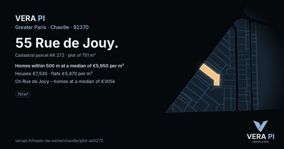 55 Rue de Jouy, Chaville at night – the plot lit, the parcels around coloured by the prices near them
