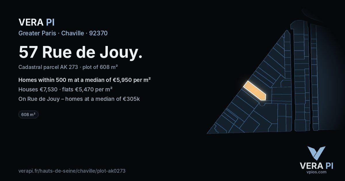 57 Rue de Jouy, Chaville at night – the plot lit, the parcels around coloured by the prices near them