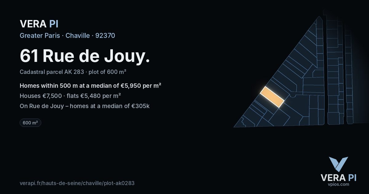 61 Rue de Jouy, Chaville at night – the plot lit, the parcels around coloured by the prices near them