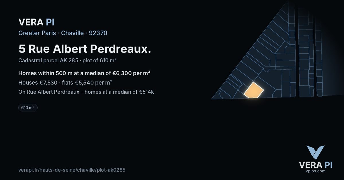 5 Rue Albert Perdreaux, Chaville at night – the plot lit, the parcels around coloured by the prices near them