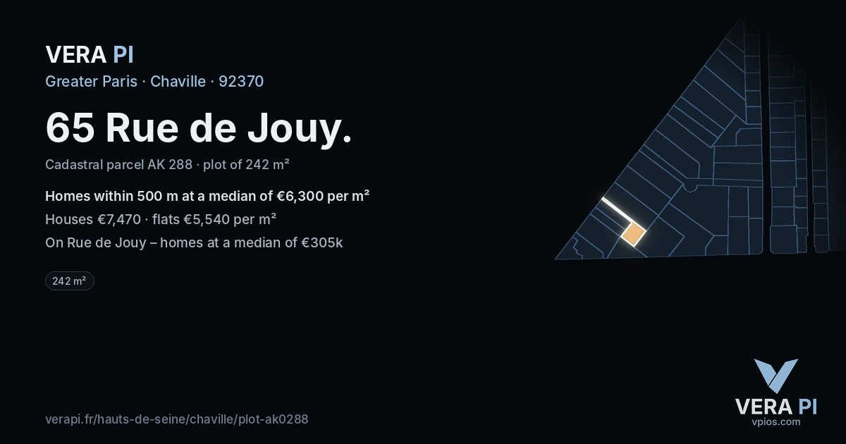65 Rue de Jouy, Chaville at night – the plot lit, the parcels around coloured by the prices near them