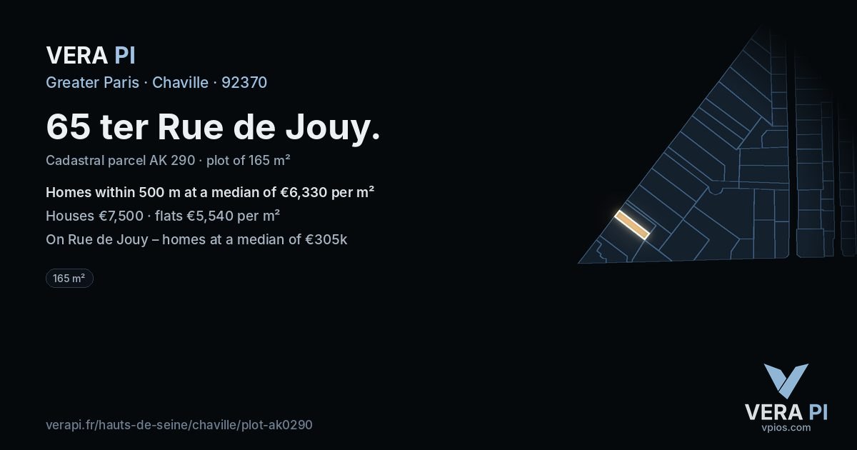 65 ter Rue de Jouy, Chaville at night – the plot lit, the parcels around coloured by the prices near them