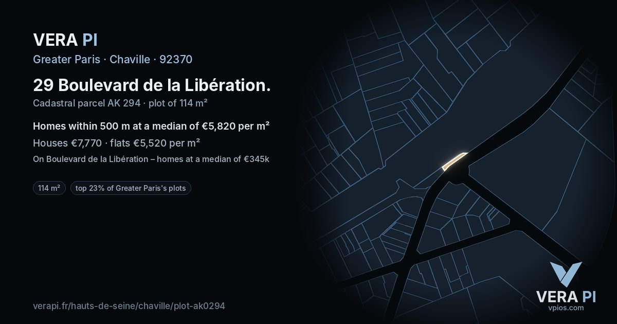 29 Boulevard de la Libération, Chaville at night – the plot lit, the parcels around coloured by the prices near them