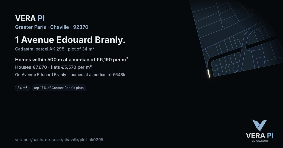 1 Avenue Edouard Branly, Chaville at night – the plot lit, the parcels around coloured by the prices near them