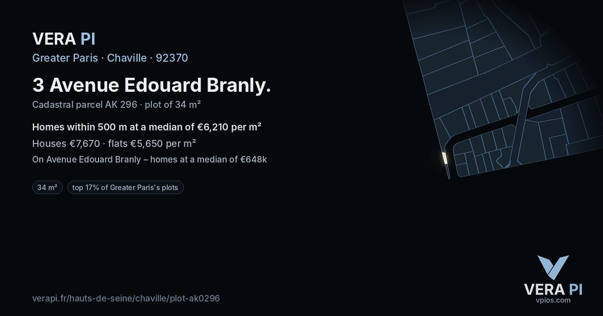 3 Avenue Edouard Branly, Chaville at night – the plot lit, the parcels around coloured by the prices near them