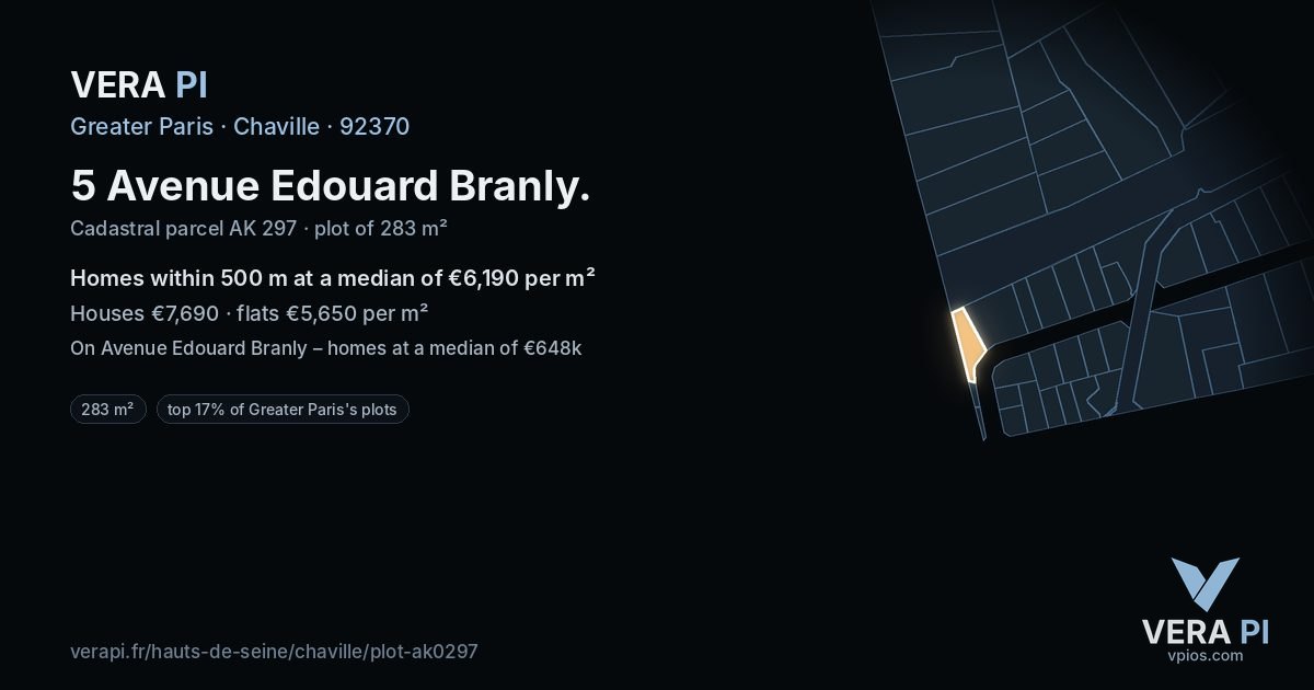 5 Avenue Edouard Branly, Chaville at night – the plot lit, the parcels around coloured by the prices near them