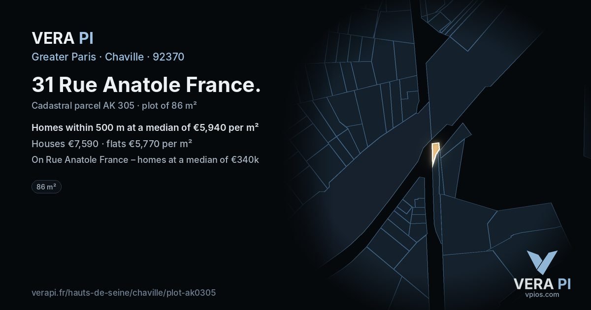 31 Rue Anatole France, Chaville at night – the plot lit, the parcels around coloured by the prices near them
