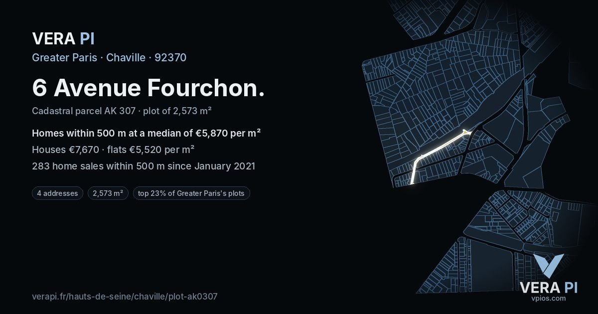 6 Avenue Fourchon, Chaville at night – the plot lit, the parcels around coloured by the prices near them