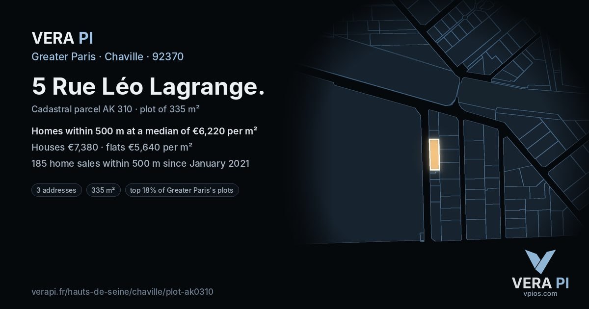 5 Rue Léo Lagrange, Chaville at night – the plot lit, the parcels around coloured by the prices near them