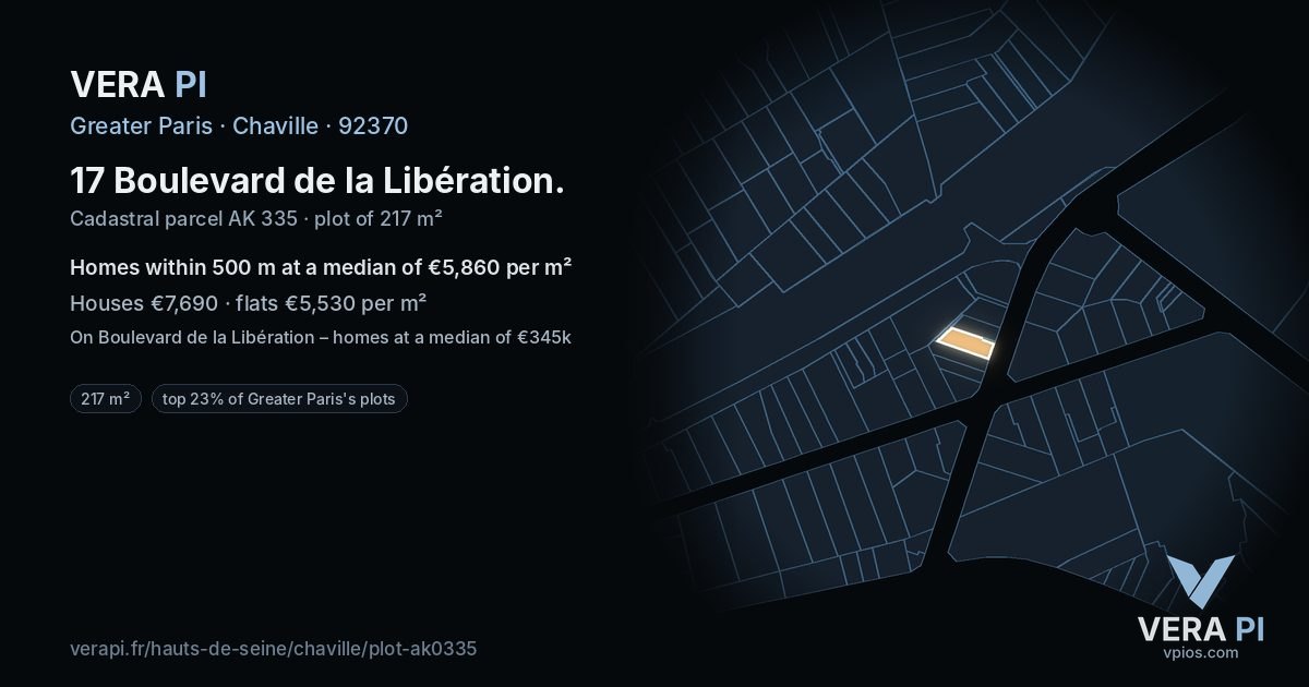 17 Boulevard de la Libération, Chaville at night – the plot lit, the parcels around coloured by the prices near them