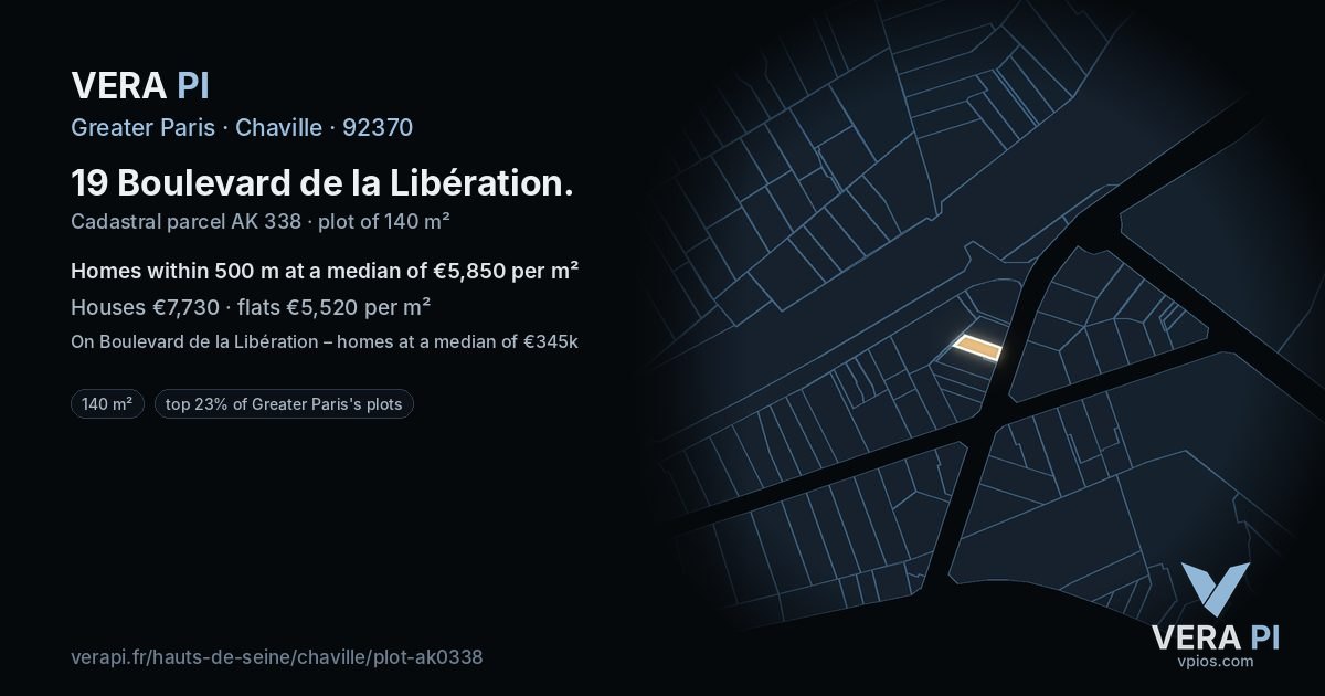 19 Boulevard de la Libération, Chaville at night – the plot lit, the parcels around coloured by the prices near them