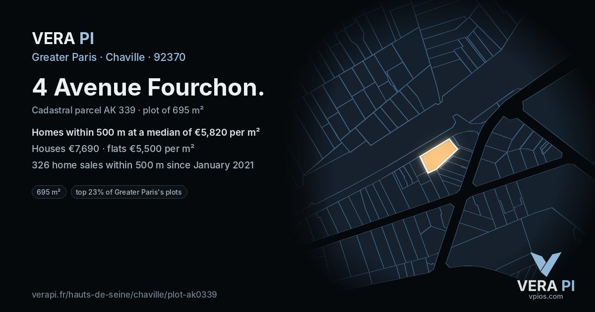4 Avenue Fourchon, Chaville at night – the plot lit, the parcels around coloured by the prices near them
