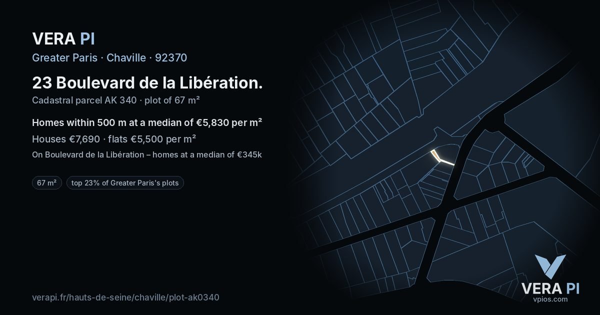 23 Boulevard de la Libération, Chaville at night – the plot lit, the parcels around coloured by the prices near them