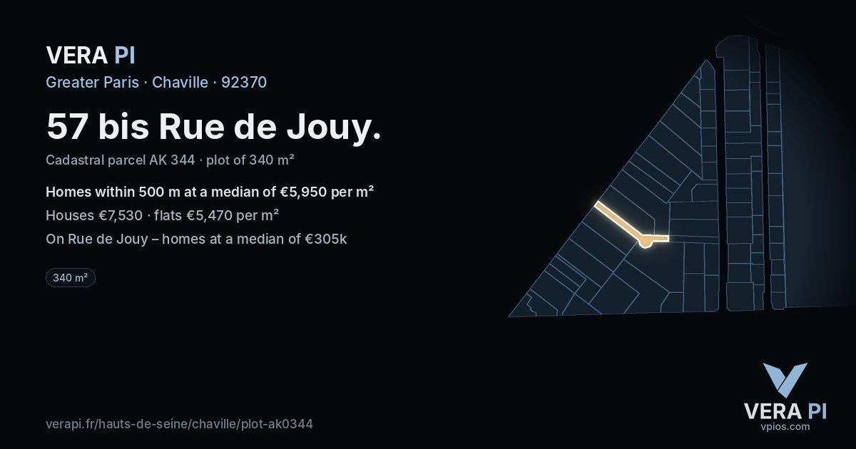 57 bis Rue de Jouy, Chaville at night – the plot lit, the parcels around coloured by the prices near them