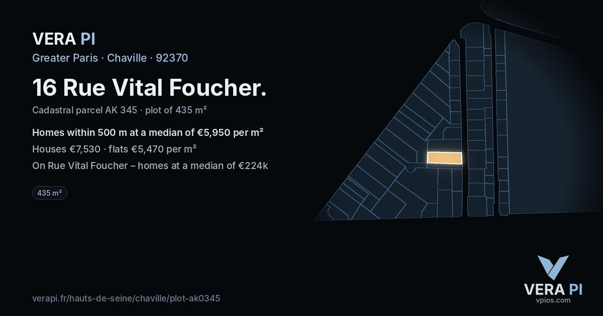 16 Rue Vital Foucher, Chaville at night – the plot lit, the parcels around coloured by the prices near them