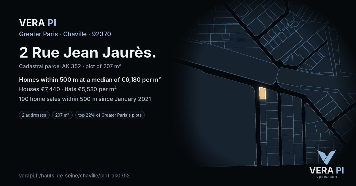 2 Rue Jean Jaurès, Chaville at night – the plot lit, the parcels around coloured by the prices near them