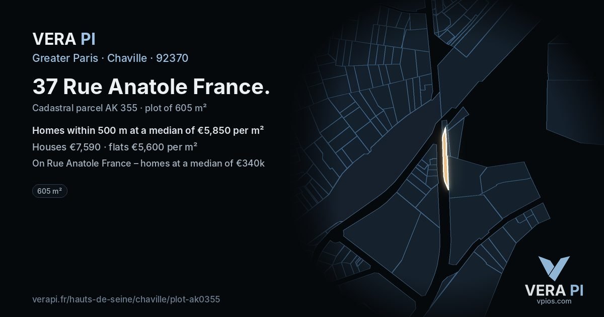 37 Rue Anatole France, Chaville at night – the plot lit, the parcels around coloured by the prices near them