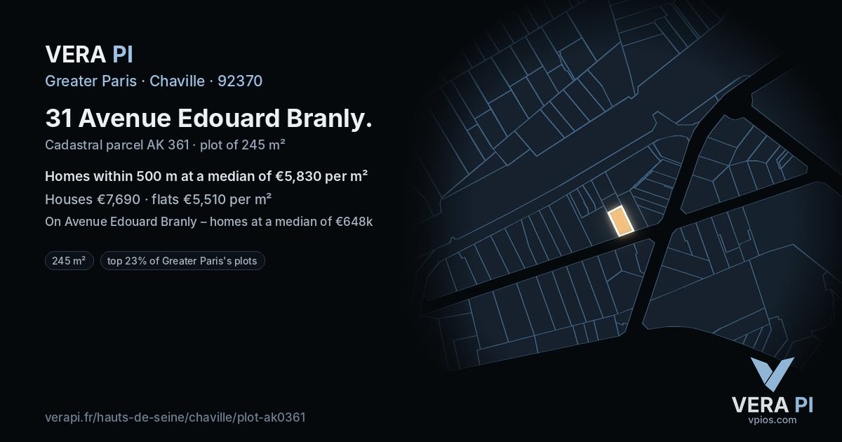 31 Avenue Edouard Branly, Chaville at night – the plot lit, the parcels around coloured by the prices near them