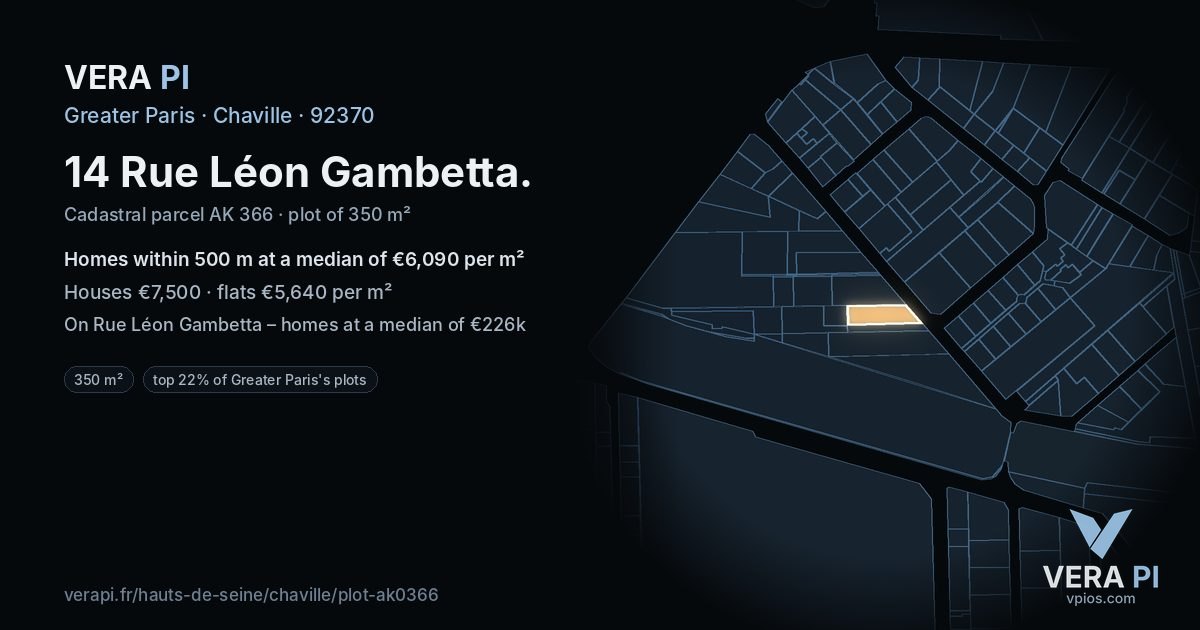 14 Rue Léon Gambetta, Chaville at night – the plot lit, the parcels around coloured by the prices near them
