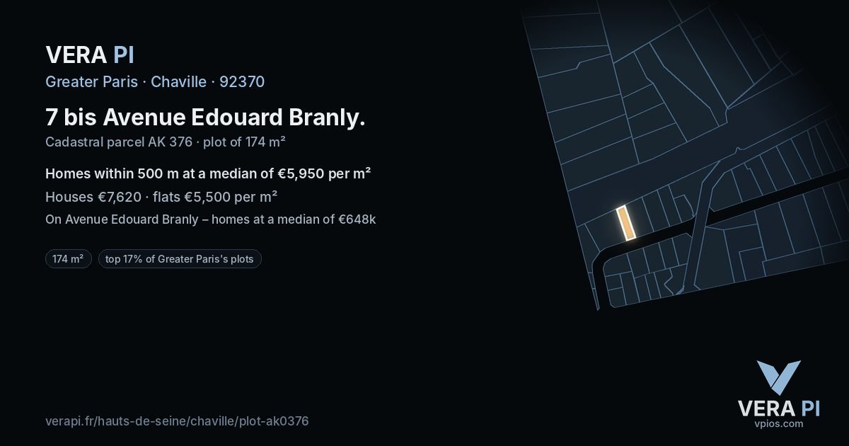7 bis Avenue Edouard Branly, Chaville at night – the plot lit, the parcels around coloured by the prices near them