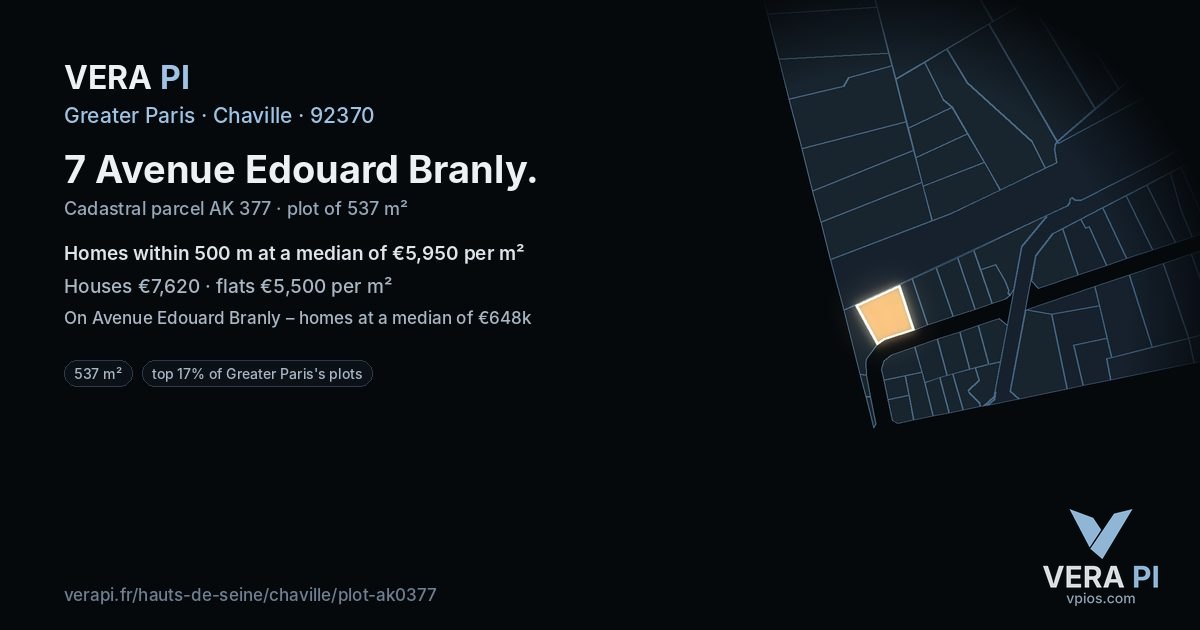 7 Avenue Edouard Branly, Chaville at night – the plot lit, the parcels around coloured by the prices near them