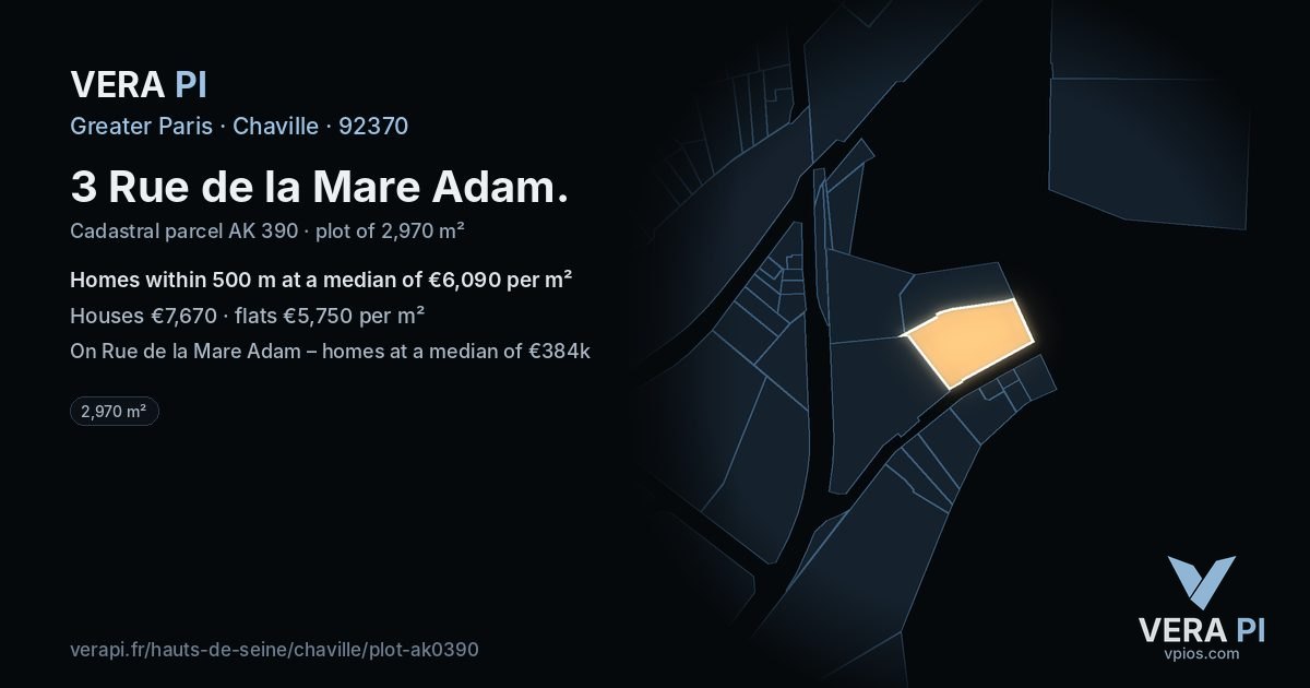 3 Rue de la Mare Adam, Chaville at night – the plot lit, the parcels around coloured by the prices near them