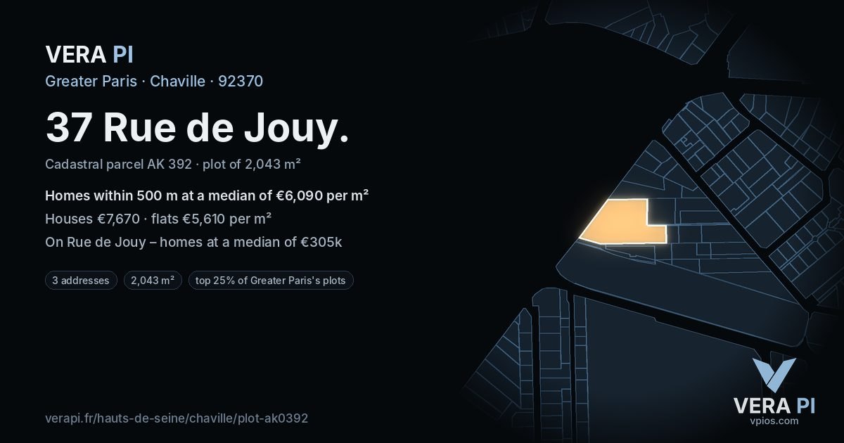 37 Rue de Jouy, Chaville at night – the plot lit, the parcels around coloured by the prices near them