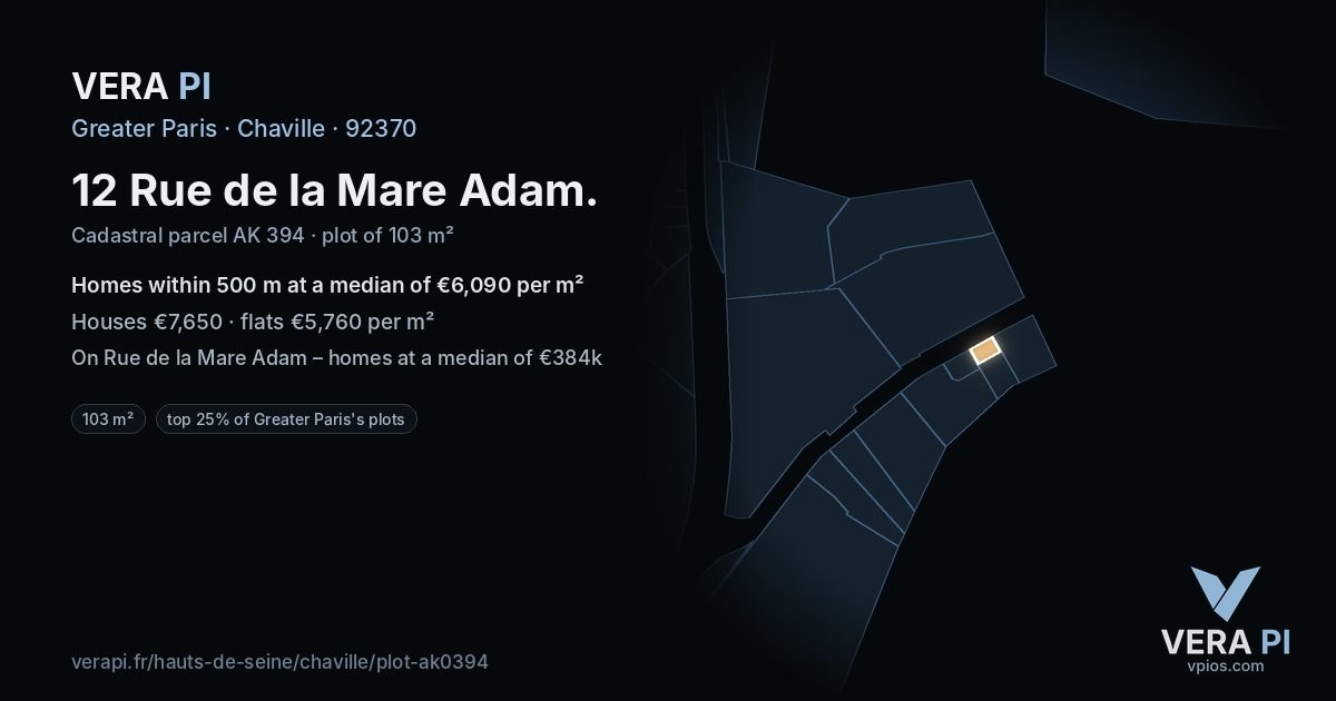 12 Rue de la Mare Adam, Chaville at night – the plot lit, the parcels around coloured by the prices near them