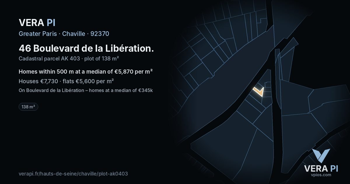 46 Boulevard de la Libération, Chaville at night – the plot lit, the parcels around coloured by the prices near them