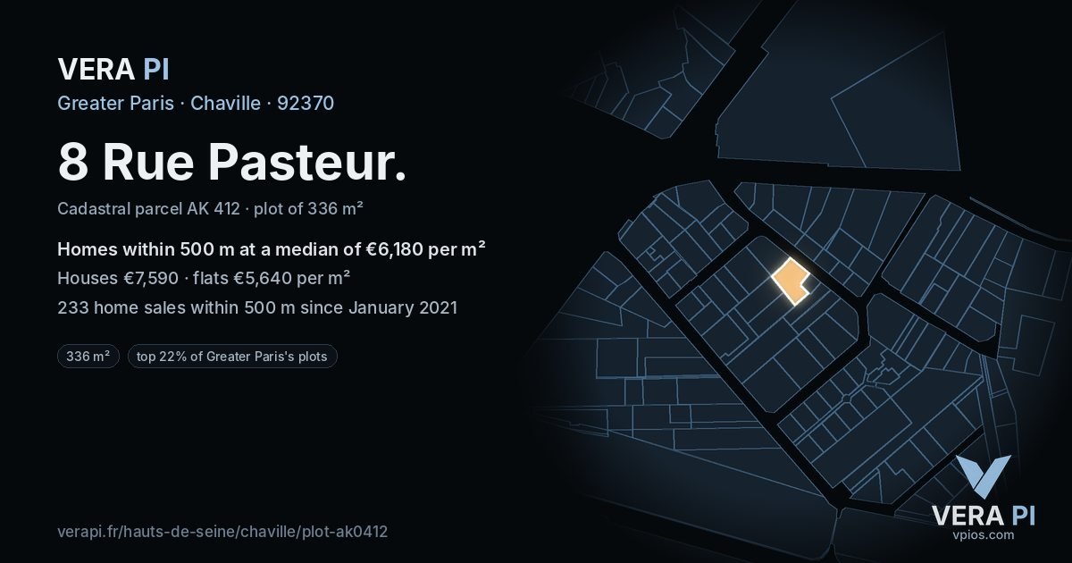 8 Rue Pasteur, Chaville at night – the plot lit, the parcels around coloured by the prices near them